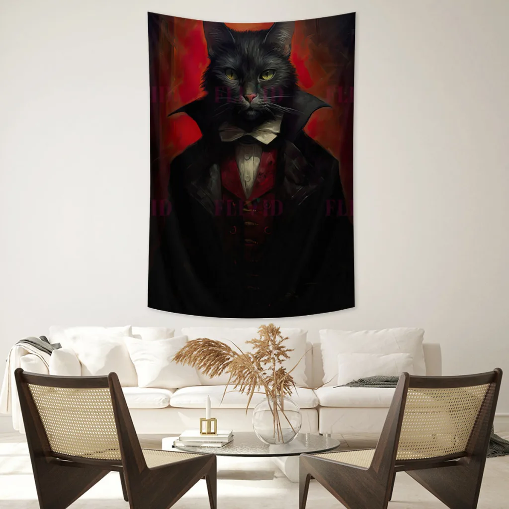 

Black-Cat-Witch-And-Vampire-Cat-Gothic-Witchcraft-Tapestry Fabric Wall Hanging Beach Room Decor Cloth Carpet Yoga Mats