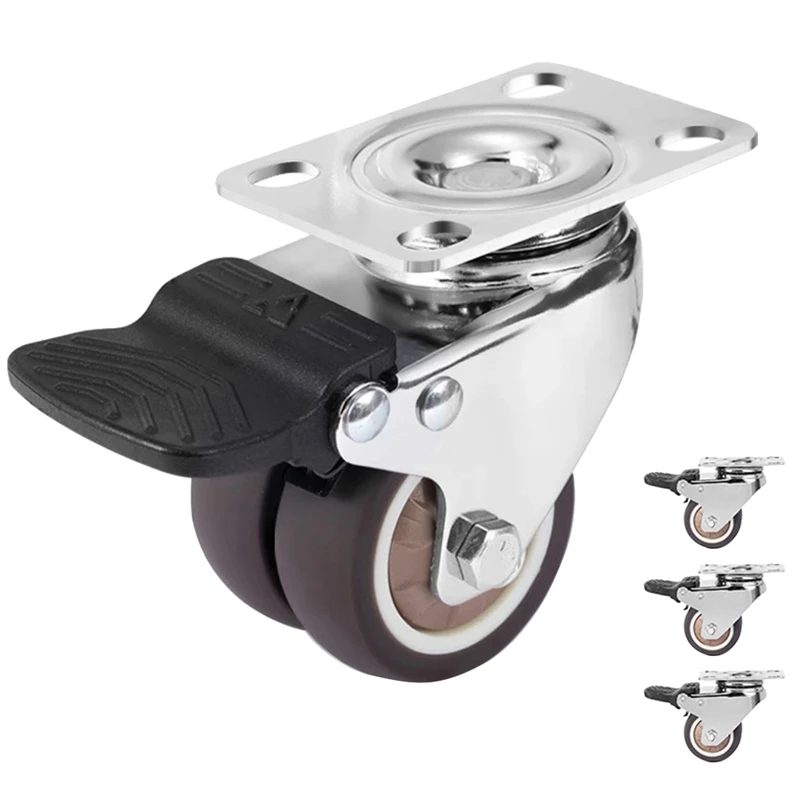 

_ Дюймовые тормозные поворотные ролики для тележки, универсальные беззвучные мягкие резиновые сверхпрочные ролики, мебельная фурнитура