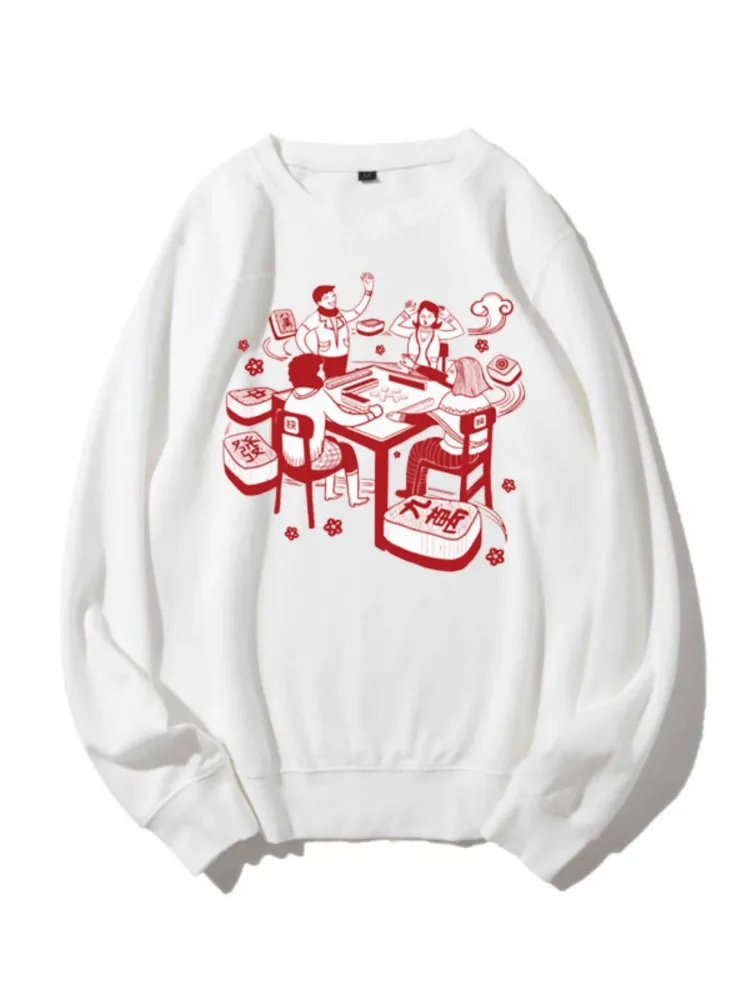 

Sweater Y2K Harajuku long-sleeved top street fairy tale cute Chinese style mahjong print pullover mid-length coat