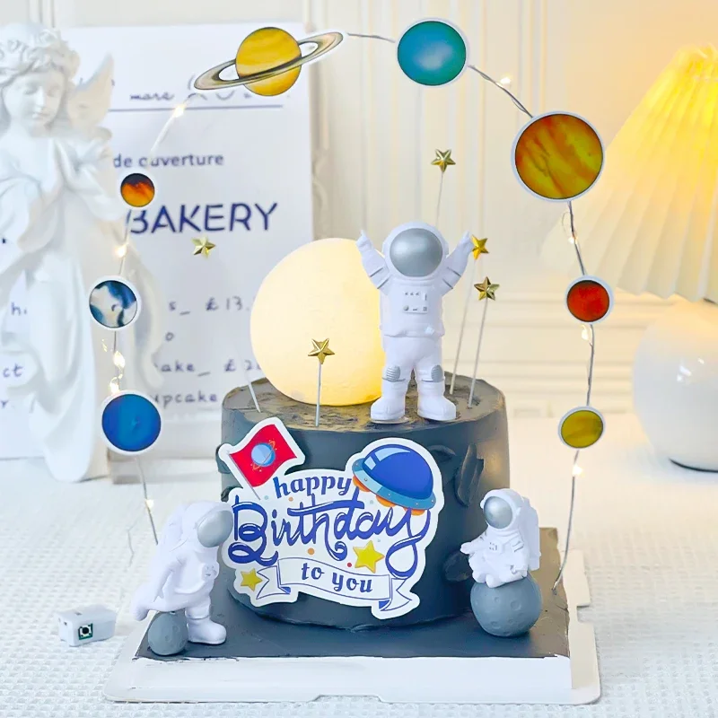 

Astronaut Cake Topper Planets Cake Decoration Supplies Spaceman Baking Ornaments for Kid Boy Universe Outer Space Birthday