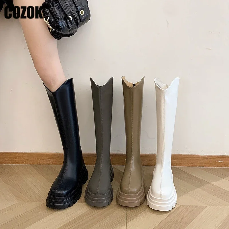 

Chunky Thick Bottom Ladies Knee High Boots Female Gothic Knight Long Boot 2023 New Platform Flats Women Shoes Zip Autumn Winter