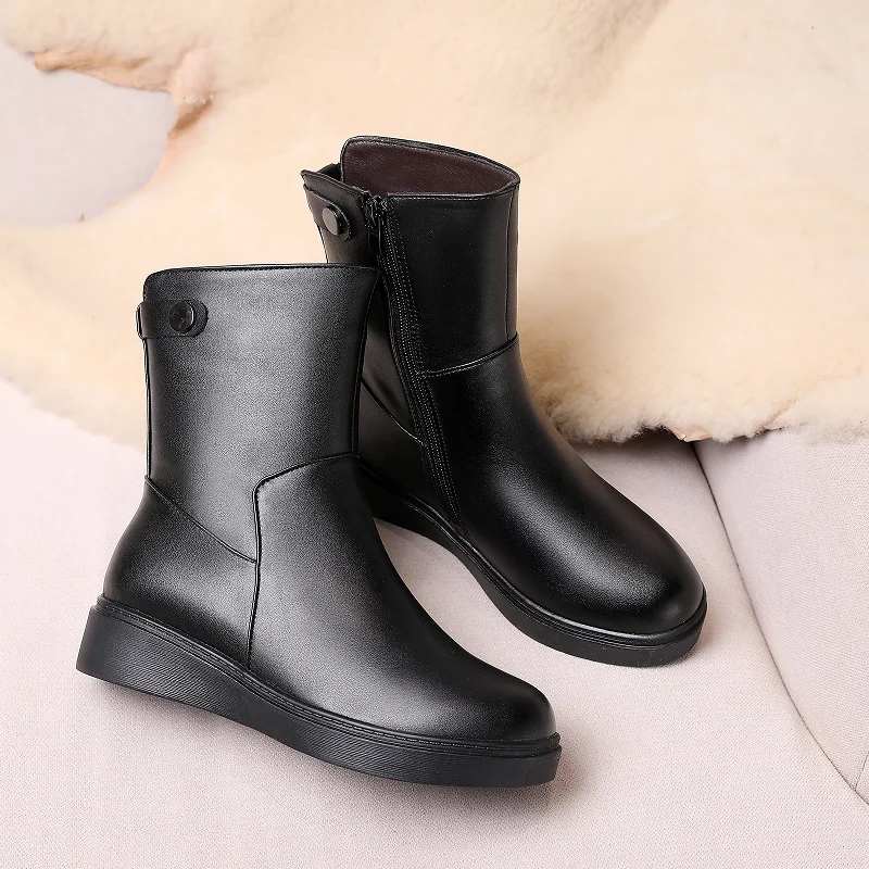 AIYUQI Women Winter Boots Non Slip 2023 New Genuine Leather Women Ankle Boots Natural Wool Warm Large Size Mom Snow Boots Women
