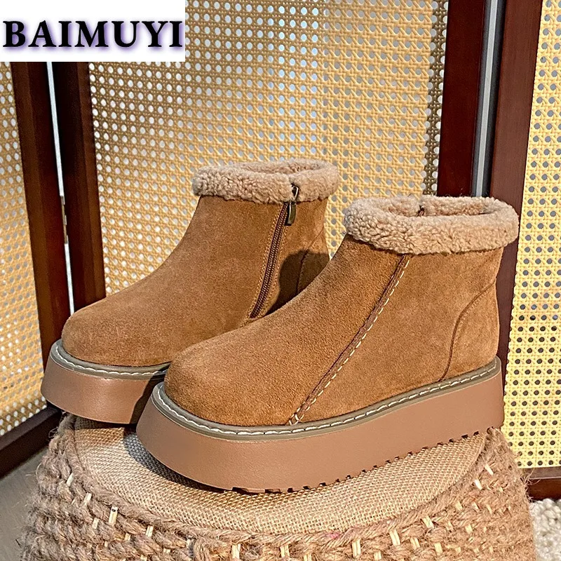 Замшевые ботильоны на плоской подошве женская плюшевая теплая хлопковая обувь