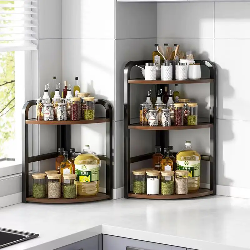 

Kitchen Corner Seasoning Spices Shelving Household Countertop Multi-Layer Tripod Corner Storage Shelf Space-Saving Storage Rack