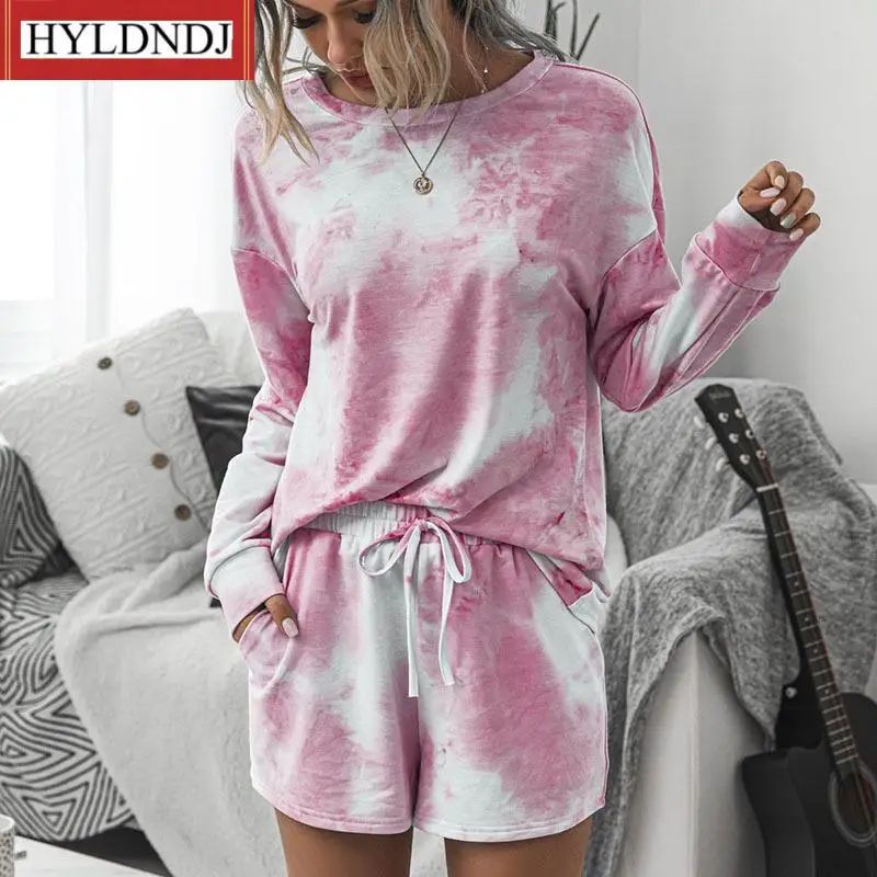 New Long Sleeve Tie Dye Pajamas Set Ladies Loungewear Pajamas 2 Piece Casual Fashion Set
