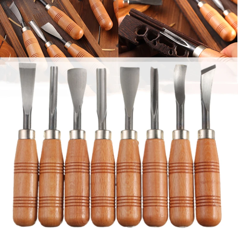 6/8pcs  Dry Hand Wood Carving Chip Wood Chisel Set Knives Tool Center Round Knife Woodworking Woodcut DIY Woodcarving Cutter Pe