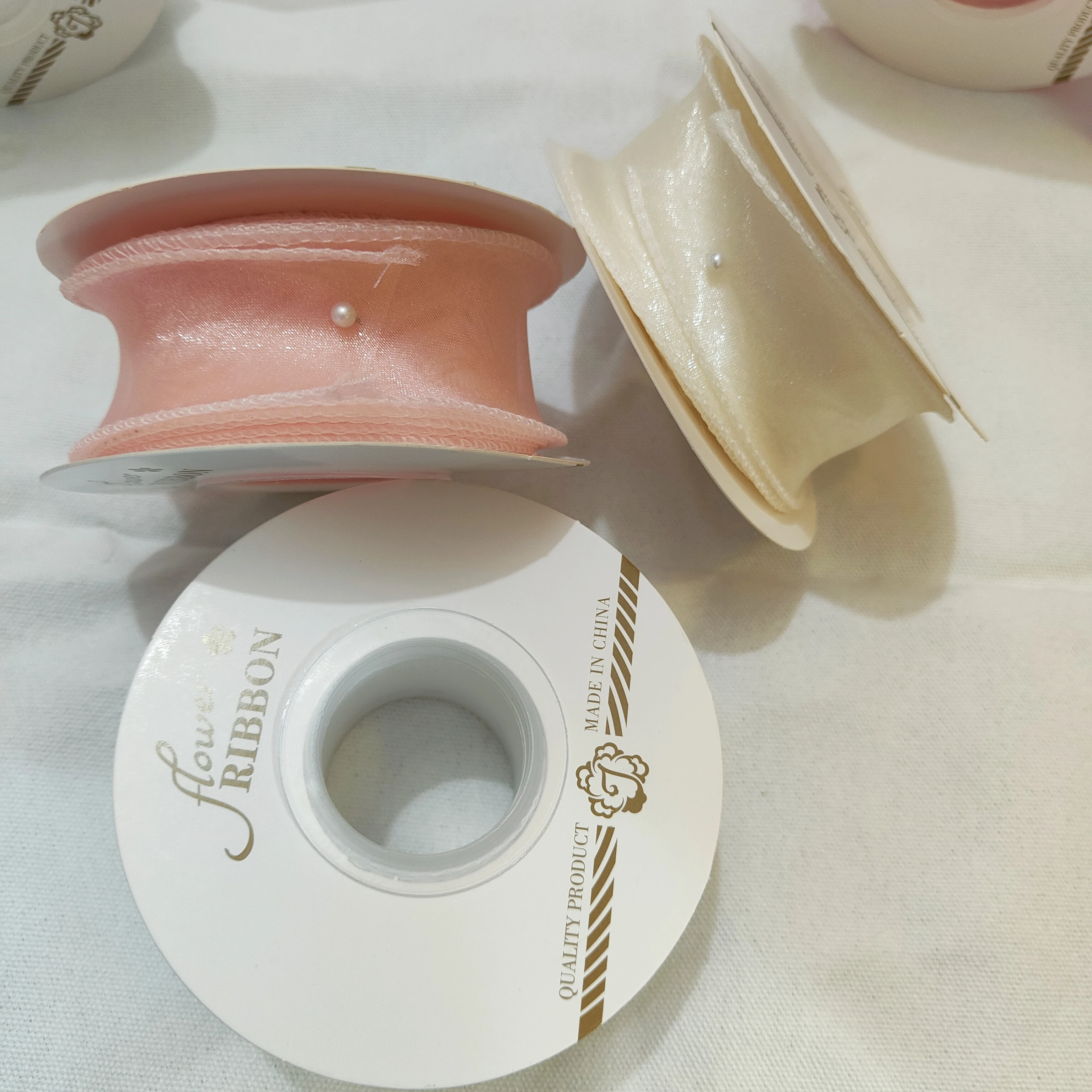 Набор из 3 рулонов — 10 ярдов прозрачная белая розовая бежевая шифоновая лента