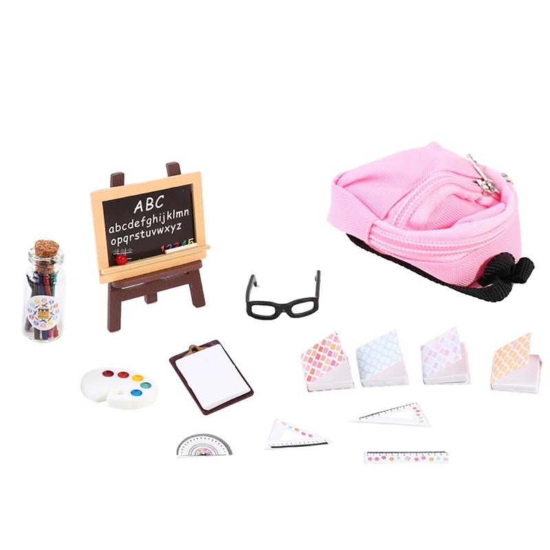 

14Pcs School Satchel Doll Accessories For Blyth Barbie Dollhouse Best Gift Toy For Girl Doll Furniture Book