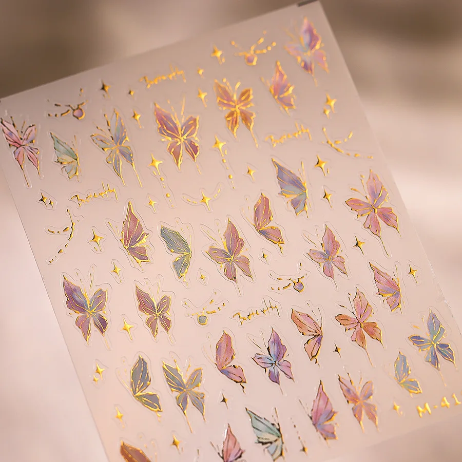 Акриловые гравированные наклейки для ногтей золотая линия розовый дизайн