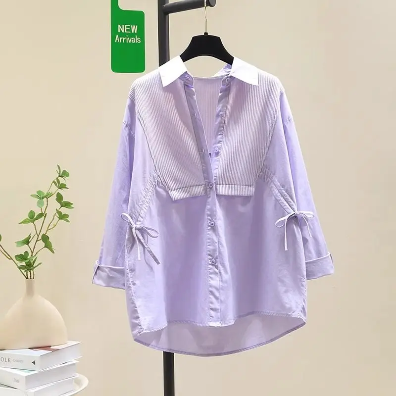 Вязаные сращивающиеся поддельные рубашки Корейская версия Свободный Топ