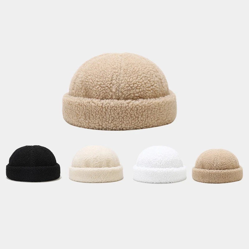 

Korean Version Plush Adjustable No Visor Men Beanie Brimless Spring Autumn Keep Warm Women Beret Skull Cap