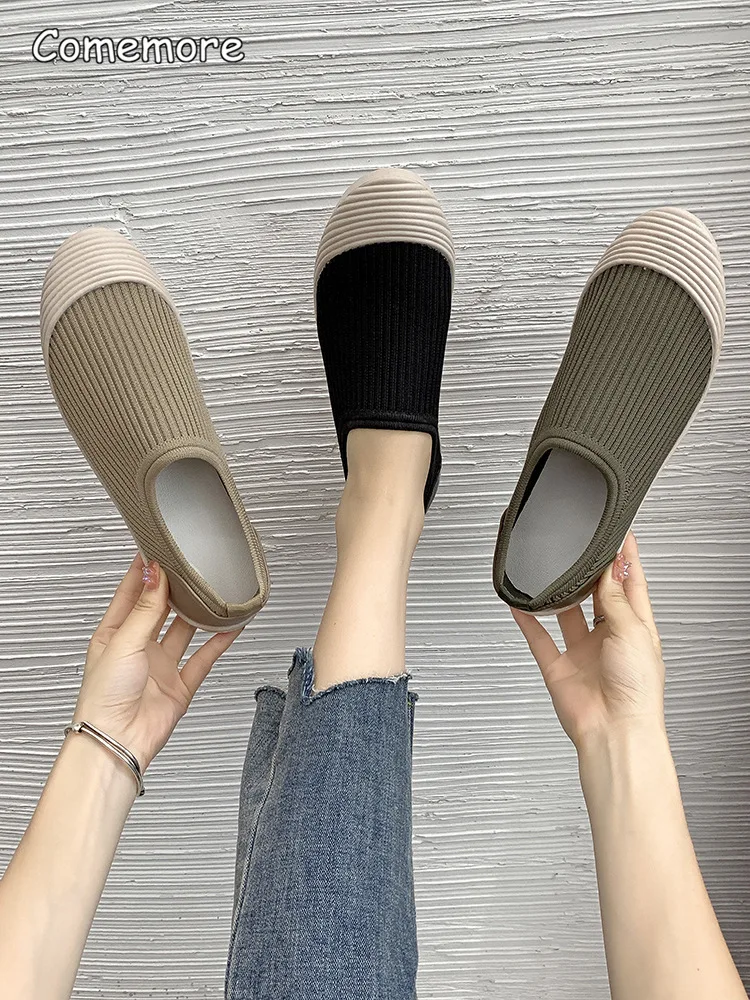 

Comfortable Autumn Breathable Mesh Casual Vulcanized Shoe Women Loafers Casual Slip on Flats Breathable Knit Flat Women's Shoes