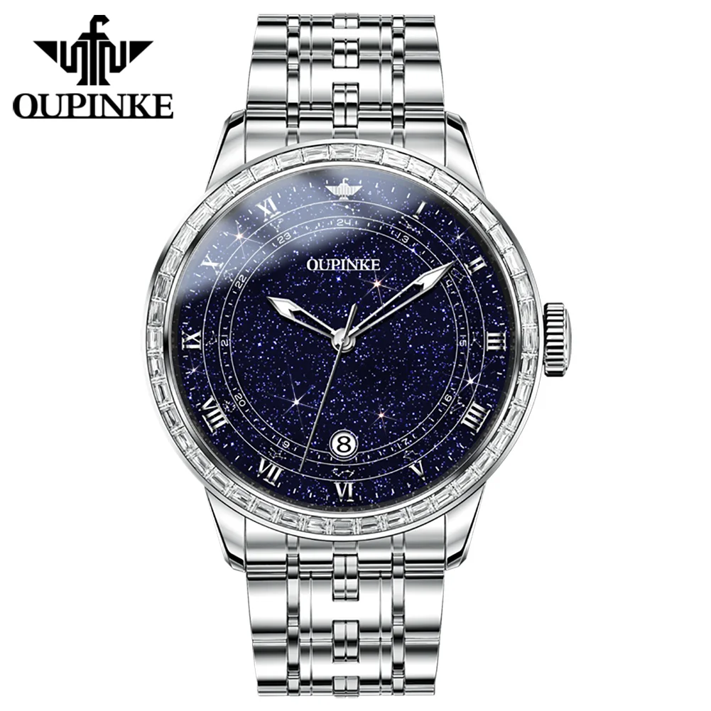 

OUPINKE Watch for Men Original Automatic Mechanical Star Diamond Design Luminous Waterproof Mens Wristwatch Luxury Montre Homme