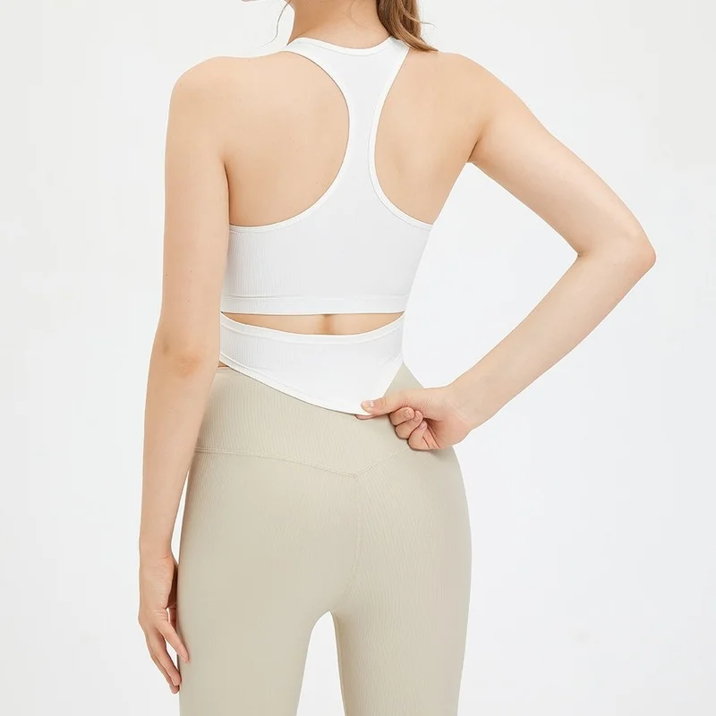 Seamless Women Yoga Vest Sleeveless Rib-Knit Crop Tops High Waist Fitness sexy Workout Running Gym Outfit Sports Vetement Femme