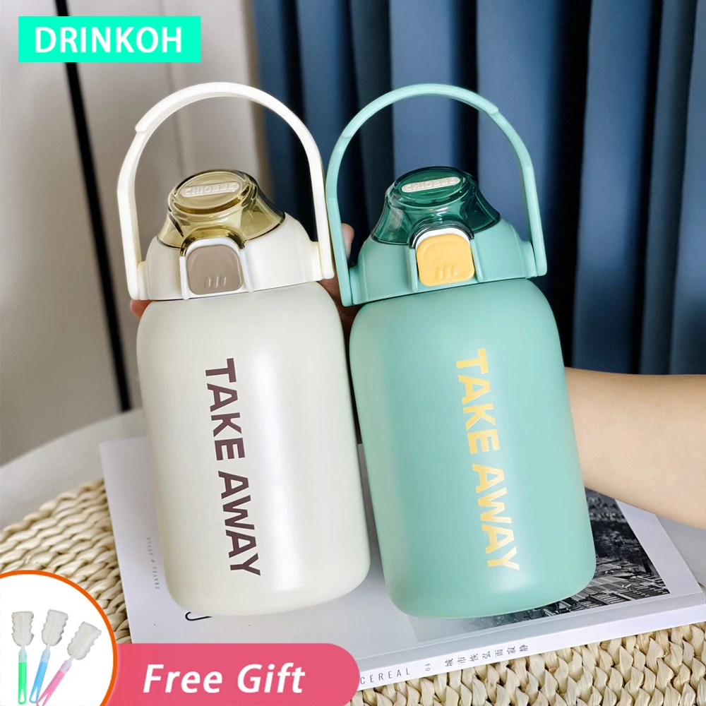 

Cute Water Bottle Portable Thermos Stainless Sports Straw Mug Steel Vacuum Flasks Insulated Cup Large Capacity Thermal Tumbler