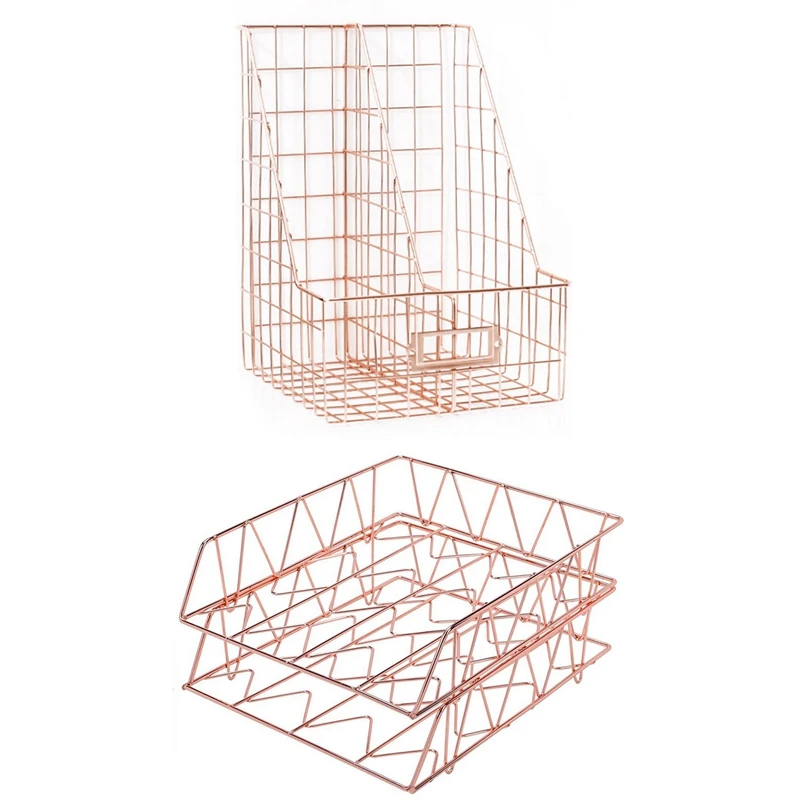 2 Pcs Desktop File Organizer Letter Tray Paper Holder Rack & 1 Desk Mesh Book Shelf |