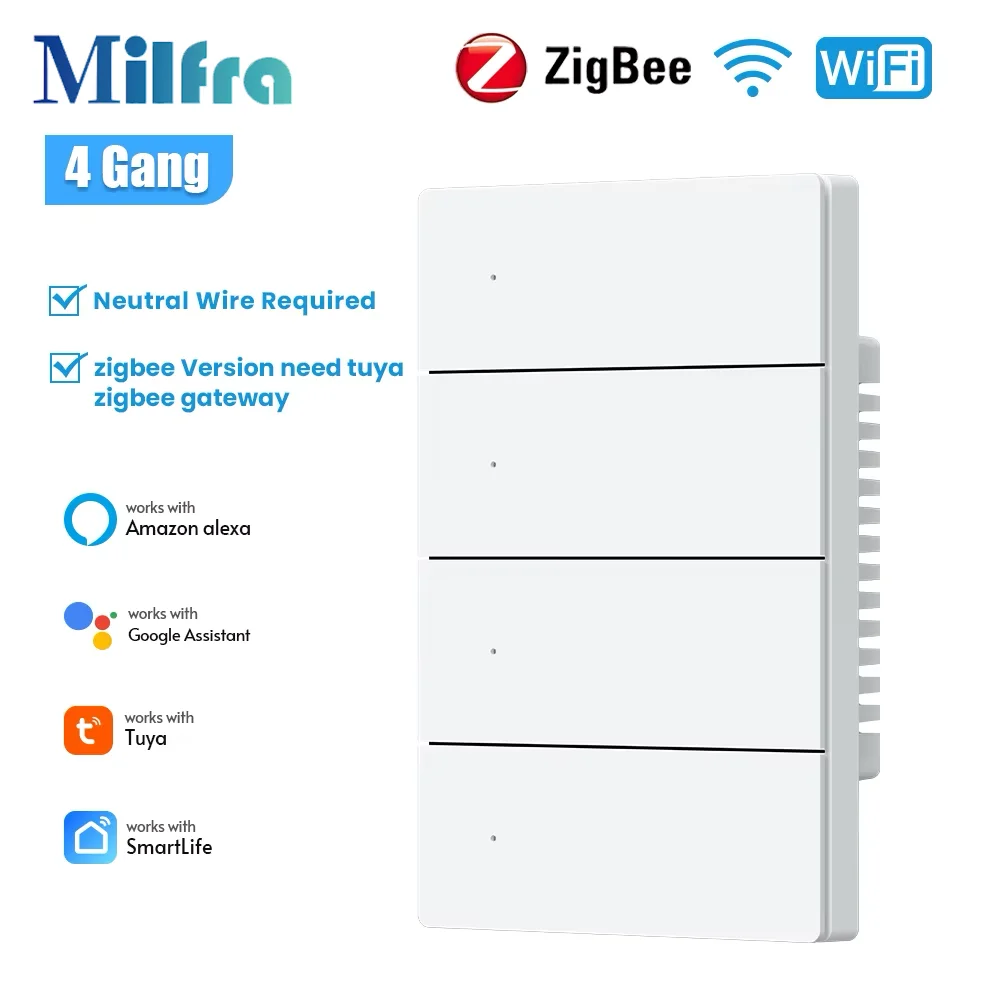 

Milfra Умный выключатель света Zigbee 1/2/3/4/6 Gang