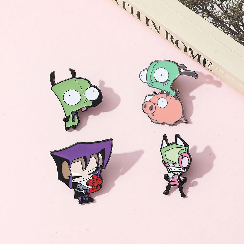 Фото Фильмы Invader ZIM серии, броши с героями мультфильмов, милый забавный металлический эмалированный значок для друга, аксессуары для рюкзака, модные подарки №2