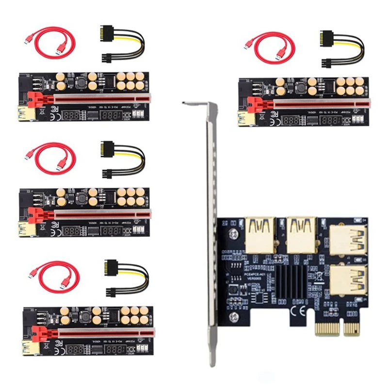 

PCIE 1X To 4 Pci-Express Adapter+VER016 Pro Riser Card USB3.0 To PCI-E 1X To 16X Graphics Card Extension Cable For Miner