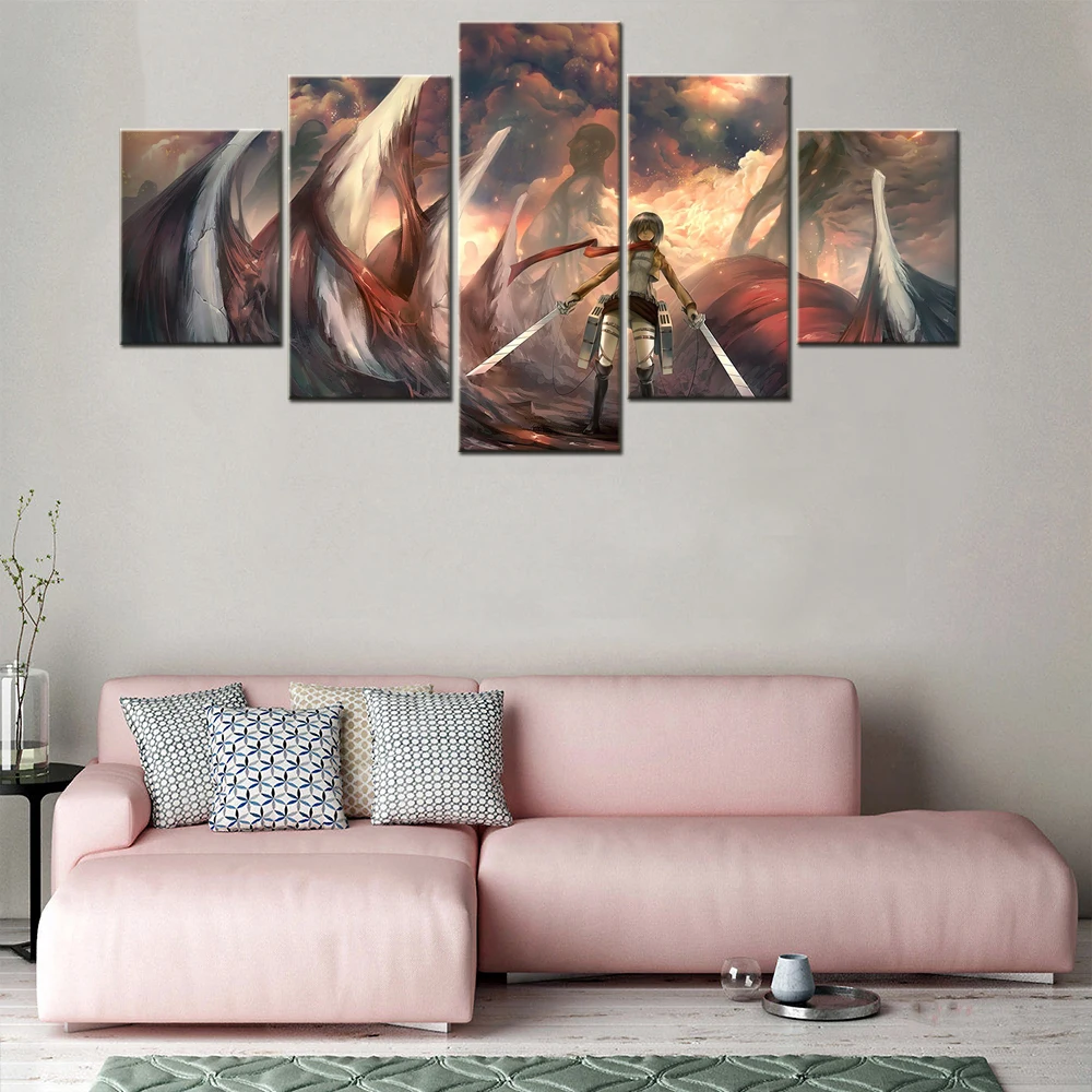 

Painting On Canvas Abstract Art Japan Anime Piture Attack On Titan 5 Pieces Modular Posters Wall Print Living Room Home Decor