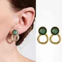 new fashion round green drawing crystal womens stud earring gold color earrings trendy jewelry accessories female