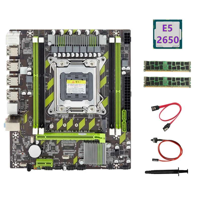 

X79 Motherboard+E5 2650 CPU+2X4GB DDR3 1600Mhz REG ECC RAM Memory+SATA Cable+Switch Cable+Thermal Grease M.2 NVME