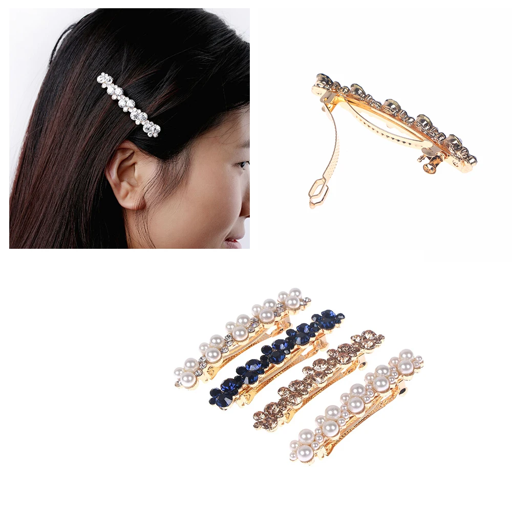 

Pearl Rhinestone Hairpin Korean Style Hair Accessories Bangs Clip Side Clip Top Clip Spring One Word Barrette Flower Flash Drill