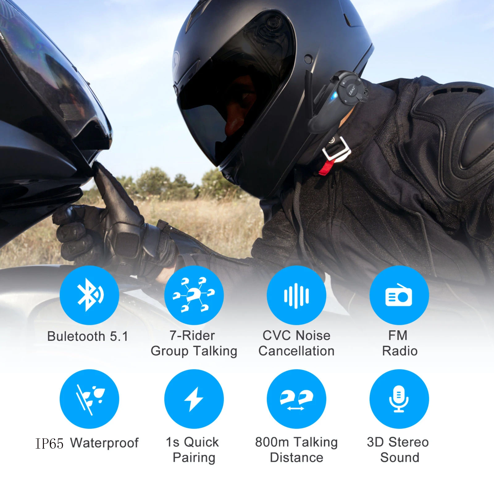 EJEAS 1/2PCS Q7 Intercom Moto Bluetooth Motorcycle Helmet Headset Upto 7 Riders Wireless Waterproof Interphone Motos Accesorios enlarge
