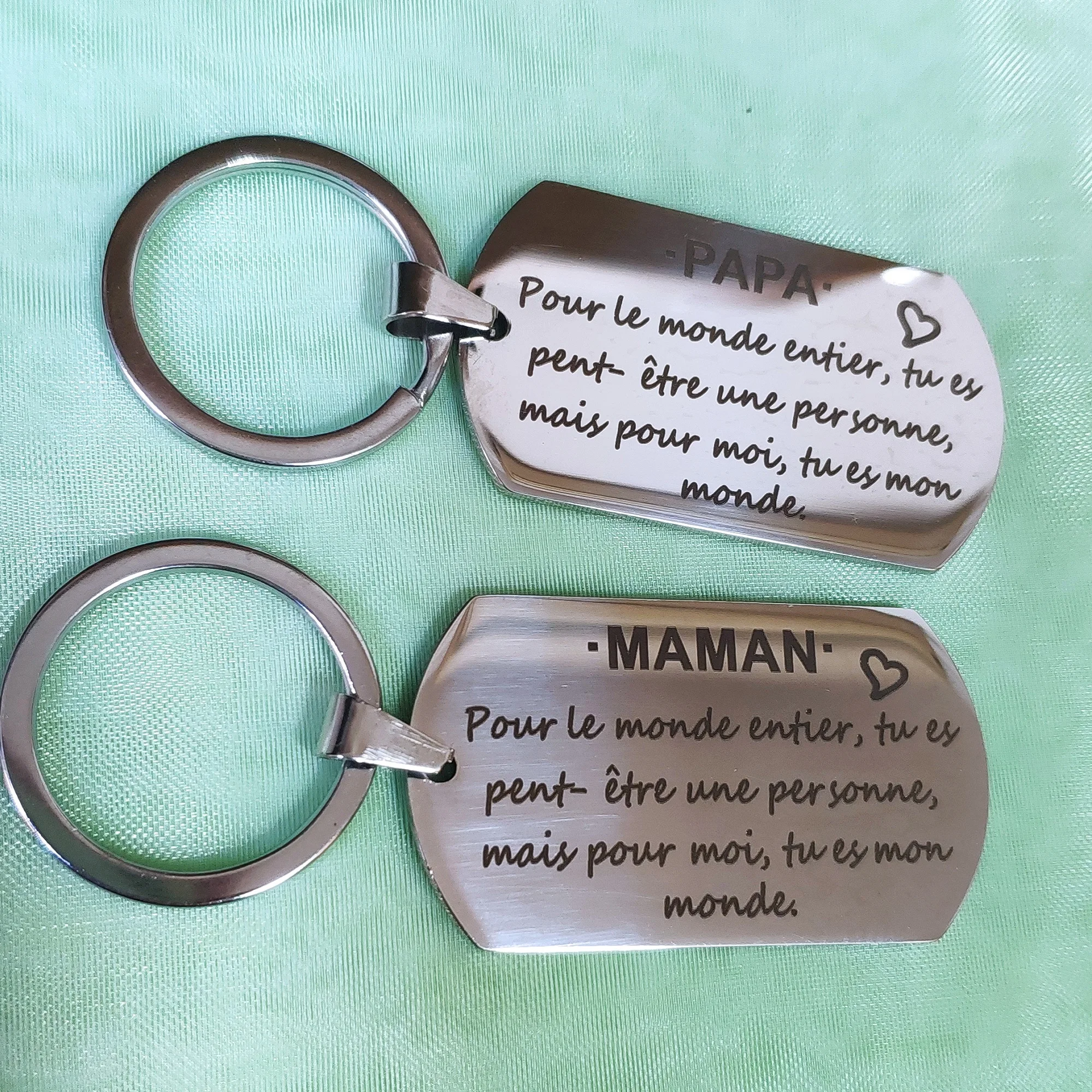 

PAPA MAMAN Keys Holder BIRTHDAY GIFT French Phrase Ornaments THANKSGIVING FATHER'S DAY METAL PLATE STAINLESS STEEL Keyring
