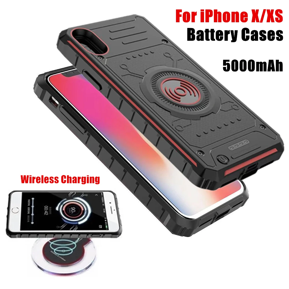 

5000mAh Wireless Charging Battery Cases For iPhone X XS Power Bank Case Extenal Battery Powerbank Portale Phone Charger Cover