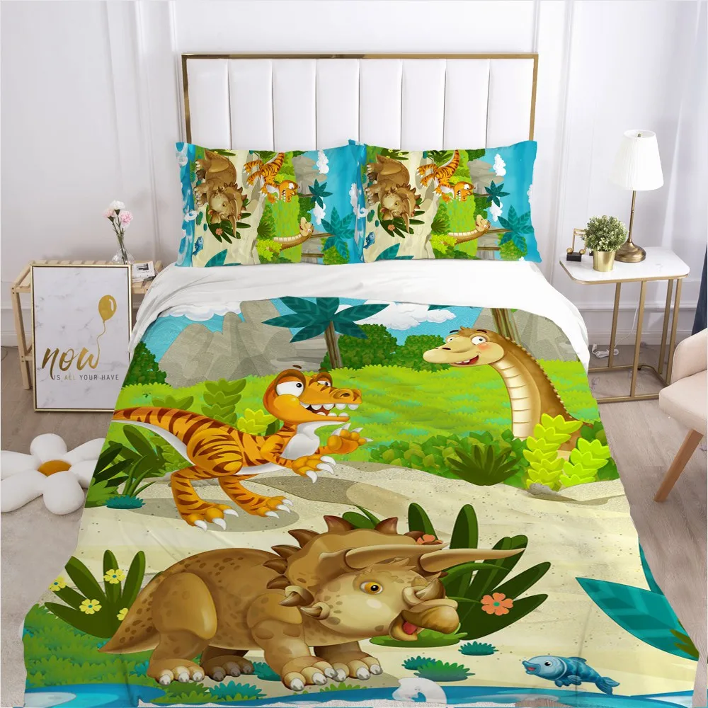 

Cartoon Children's Bedding Set 3d Dinosaur Print Down Bedding Set Pillowcase Bed Cover Boy's Bedroom Bedding Set