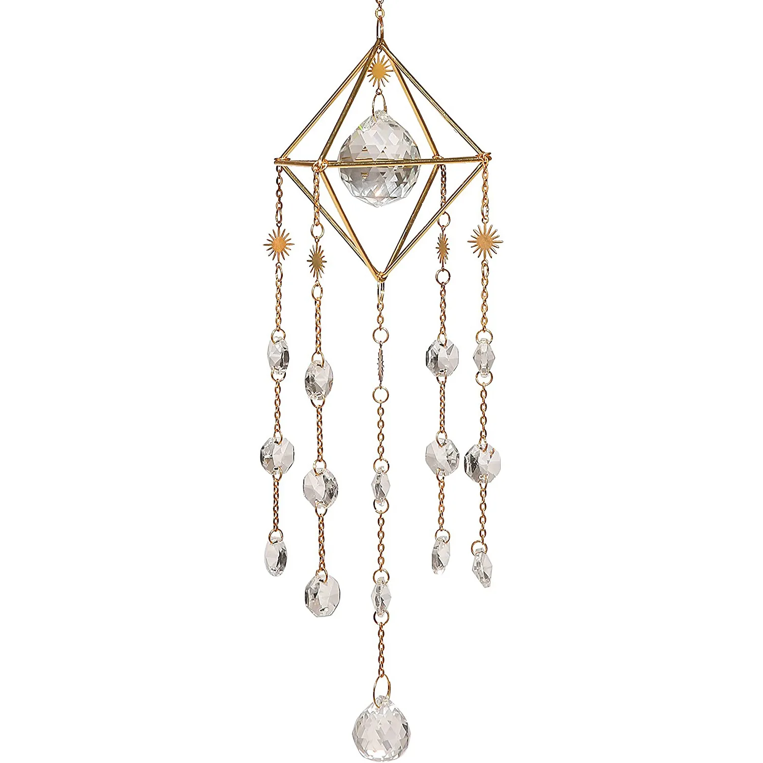 

Crystal Wind Chime Handmade Gold Plated Suncatcher Chandelier Rainbow Crystal Prisms Outside Garden Yard Home Hanging Decoration