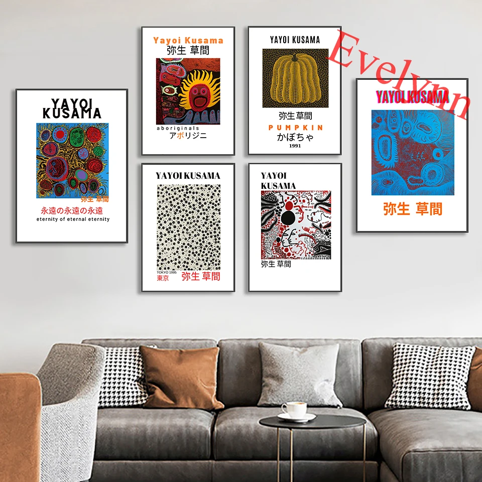 

Japanese Yayoi Kusama Exhibition Canvas Painting Poster Pumpkin Dot Modern Home Bedroom Decor Nordic Living Room Wall Art Prints