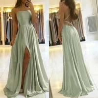 2022 spaghetti straps dresses for bridesmaids split side long mint green maid of honor gowns plus size evening dress