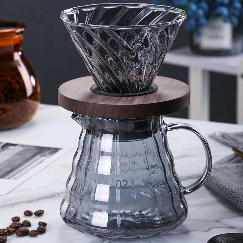 Набор для кофе Pour Over V02 Dripper 600 мл Стеклянная Воронка капельная Кофеварка V60 фильтр