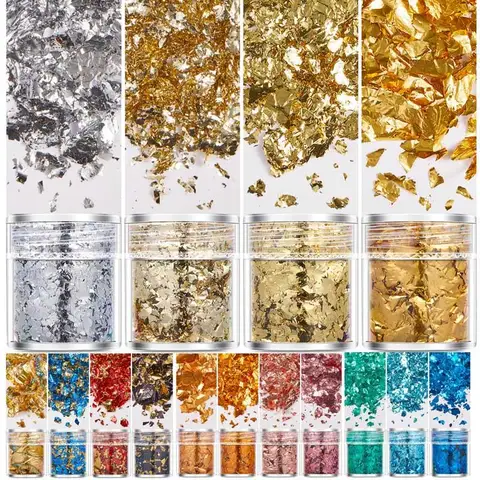 4 шт./набор, золотой лист, хлопья, цвета, блестки, золотой конфетти из фольги, сделай сам, полимерная форма, наполнение, дизайн ногтей, свеча, Ювелирное Украшение