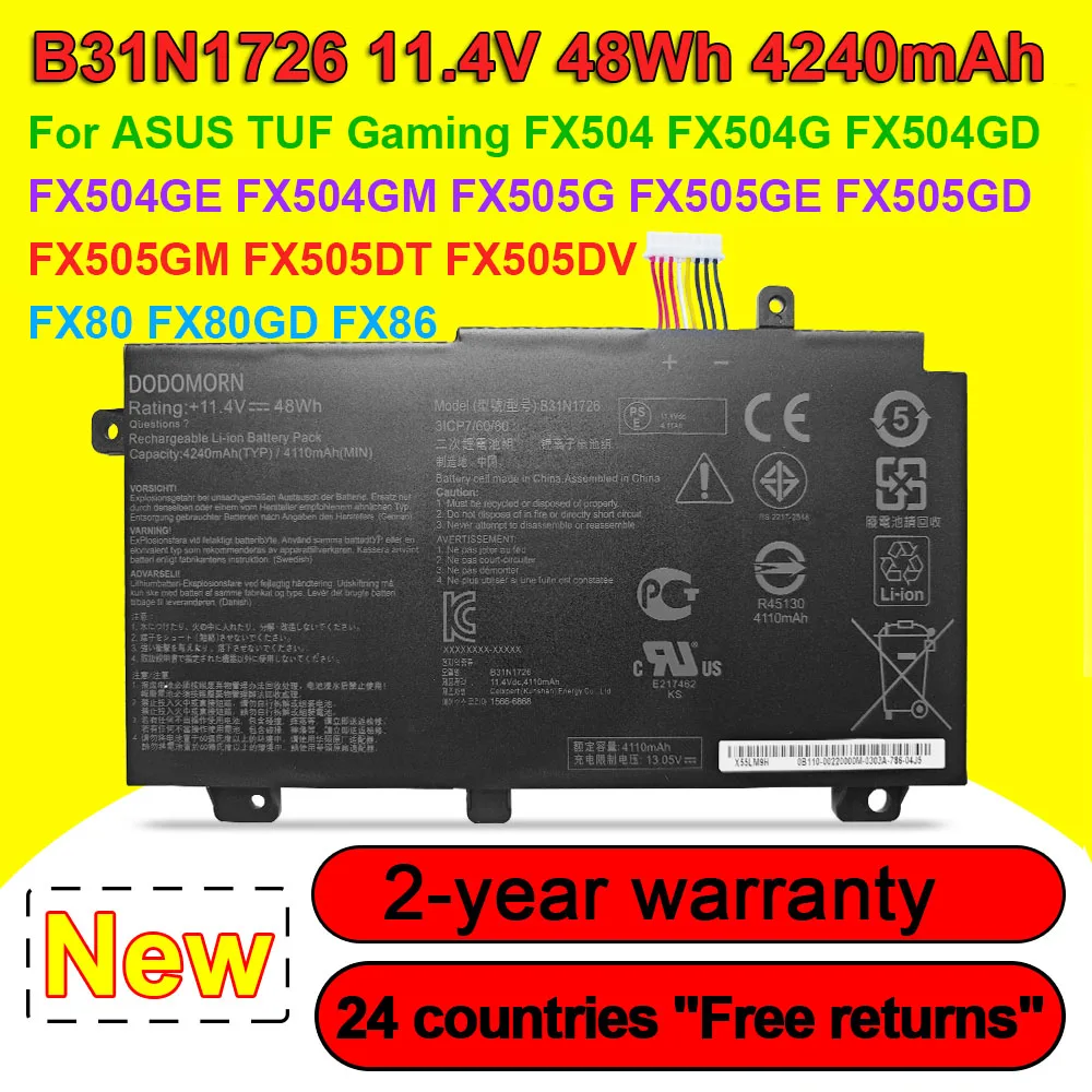 Laptop Battery Compatible for ASUS TUF Gaming FX504 FX504G FX504GD FX504GE FX504GM FX505 FX505DT FX505DV FX505DU FX505DY FX505GT FX505GE FX505GD FX505GM FX80 FX80G FX80GD FX80GE FX80GM FX86 (Shape-A