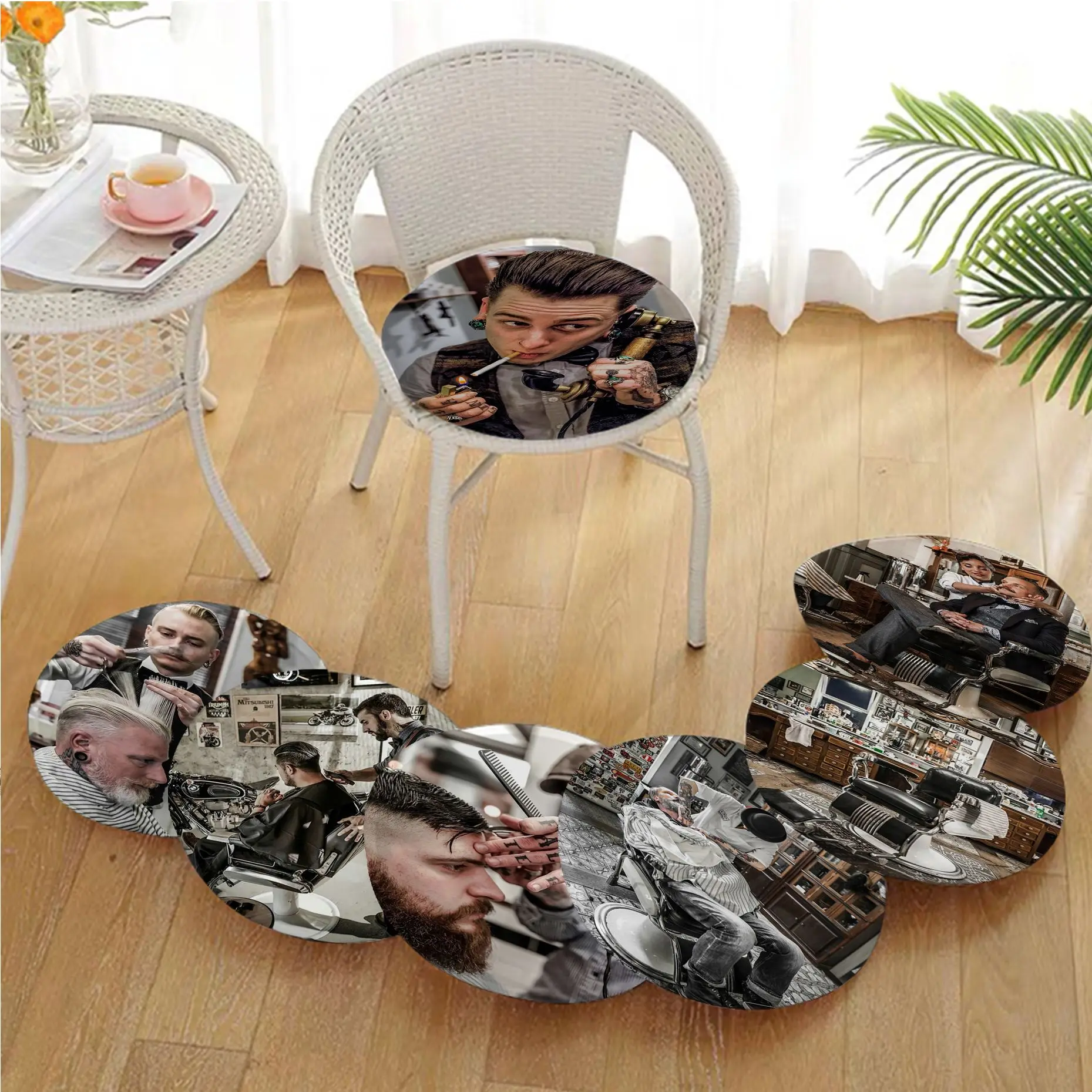 

Tattoos Barber Shop Four Seasons Dining Chair Cushion Circular Decoration Seat For Office Desk Buttocks Pad
