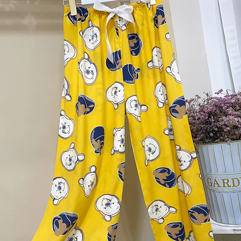 Cute Bottoms Wide-leg Pajama Pants Women Sleepwear Outerwear Cotton Silk Summer Sleep Bottoms