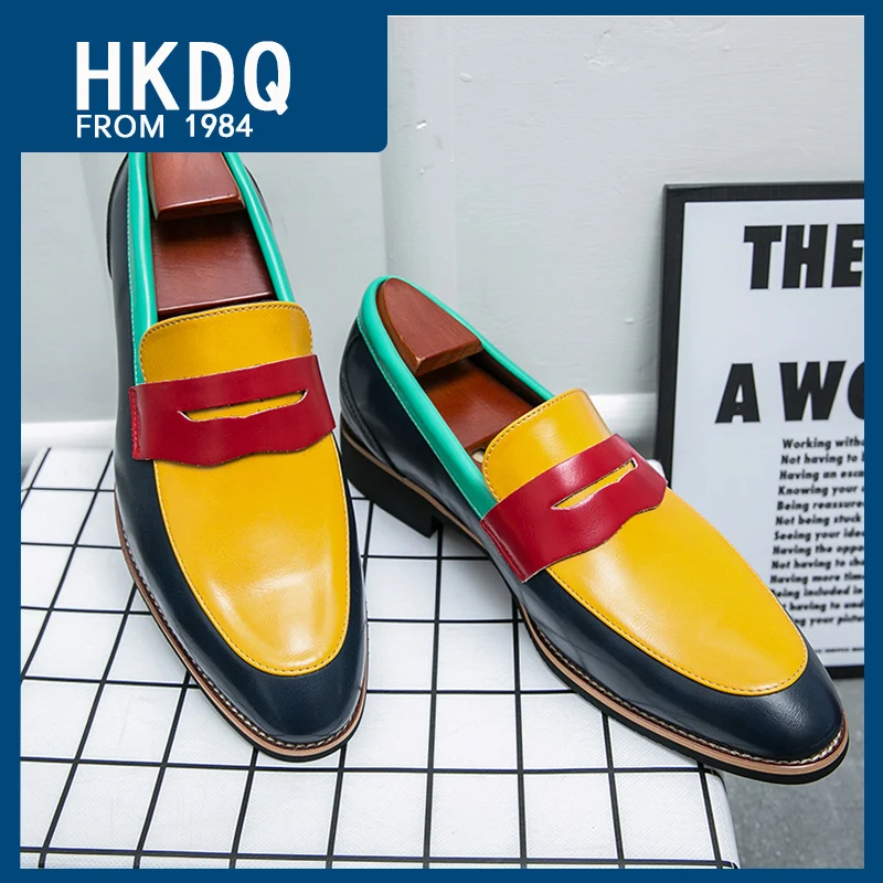 

HKDQ Plus Size 38-48 Fashion Mixed Colors Slip-on Men's Dress Shoes Leather Shoes For Men Comfort Breathable Man Leather Loafers