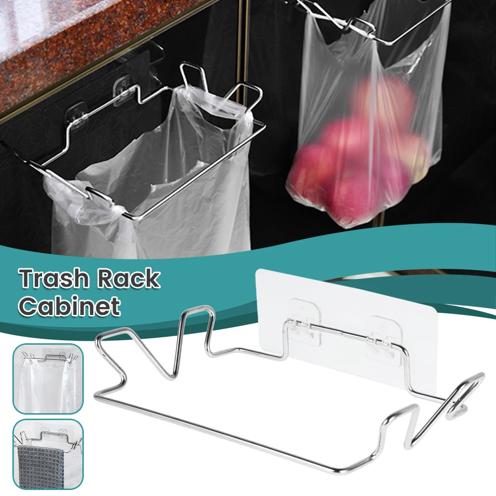 

Stainless Steel Trash Bag Holder Over Door Hook Rack Garbage Hanger Cupboard Stand