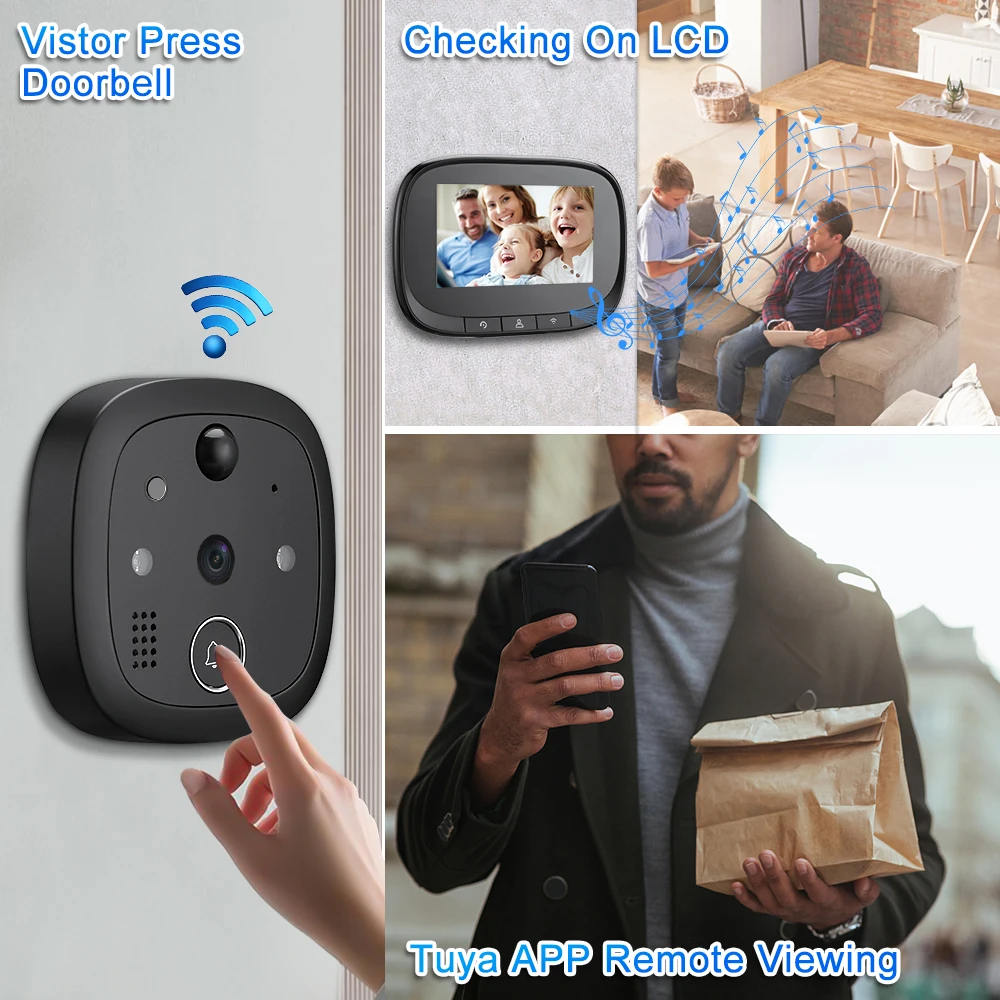 Camluxy 4.3 Inch Tuya Peephole Doorbell Night PIR Motion Detection Wireless Door Bell Smart Wifi Video Digital Doorbell Camera images - 6