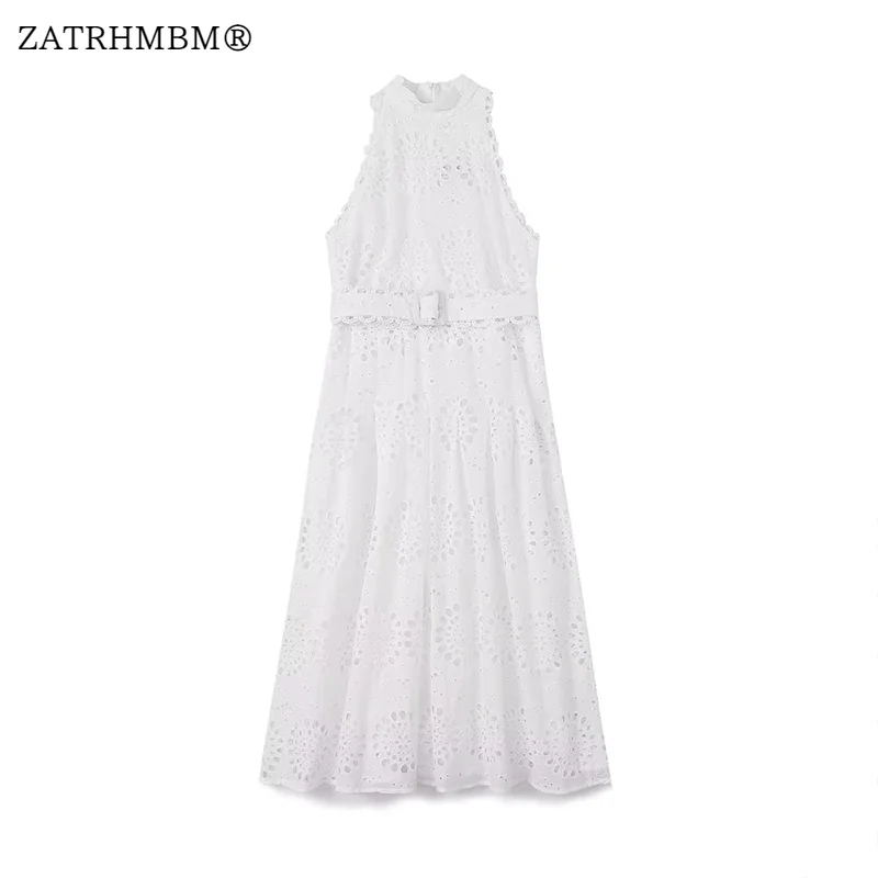 

ZATRHMBM женское летнее модное вышитое платье миди с вырезами винтажное платье с круглым вырезом и поясом женские платья Vestidos Mujer 2023