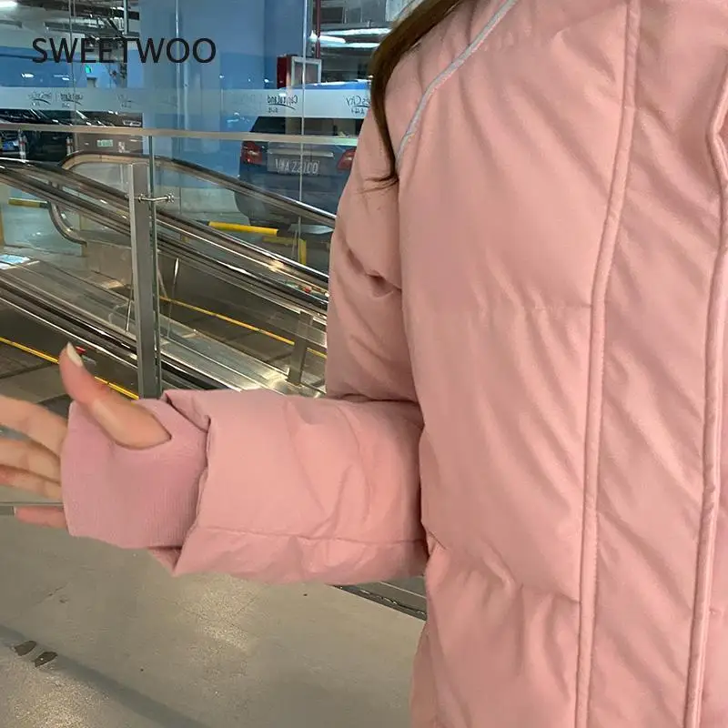 2022 Winter Women Oversized Parkas Jacket Fashion Solid Stand Collar Thick Warm Padded Coat Casual Winter Outwear Jacket Parkas