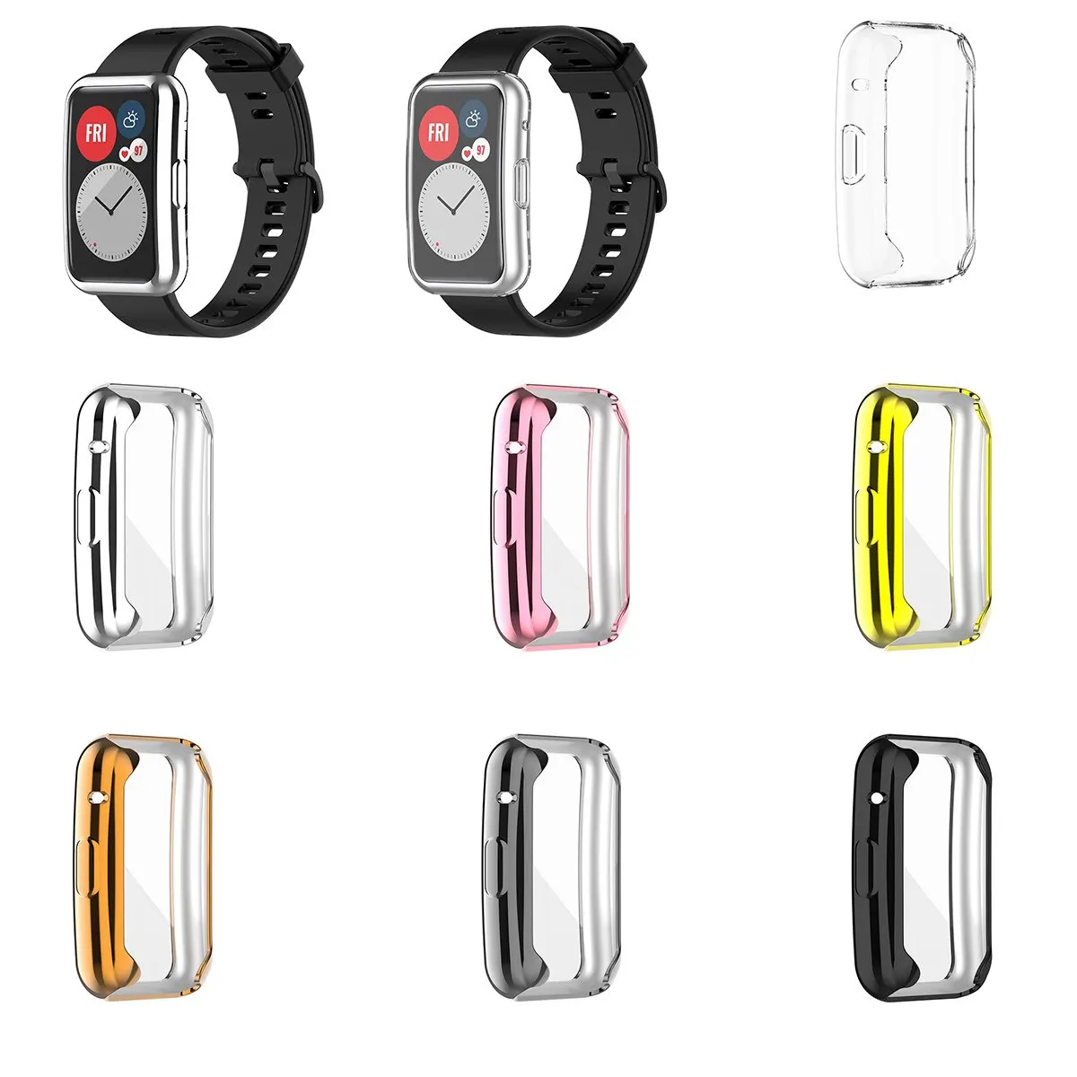 

Cover For Huawei Watch fit Case Smart watch Plated Accessories TPU Bumper All-Around Screen Protector cover