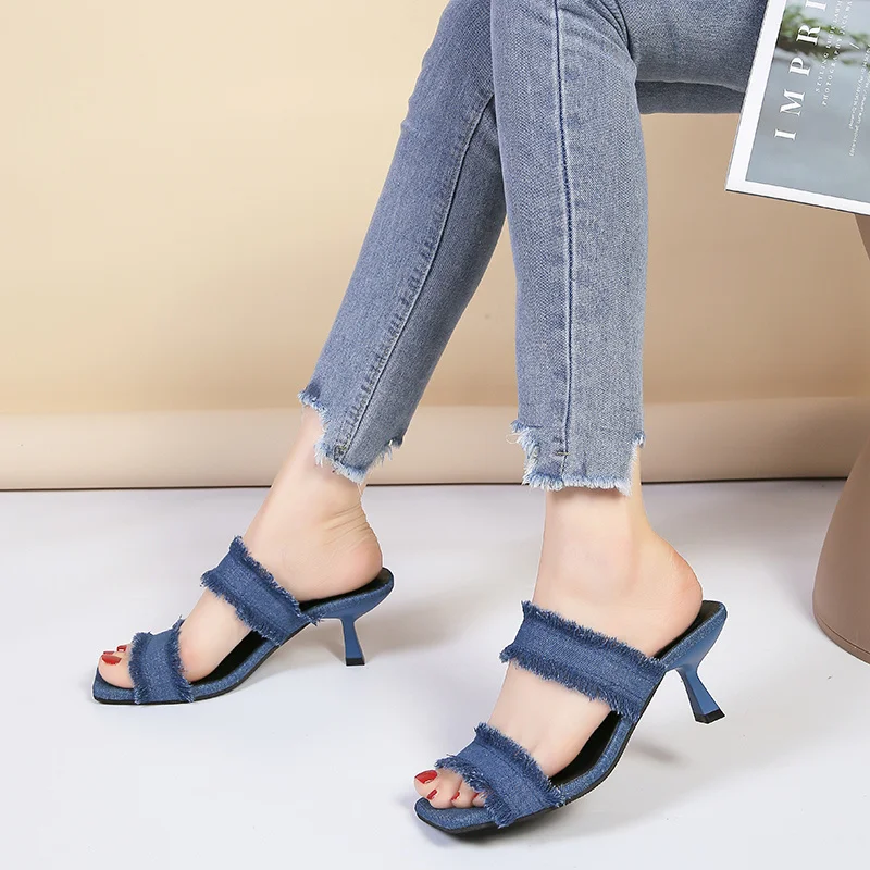 Women's Sandals Brand High Heels Women Slippers Open Toe Sandals Shoes Fashion Dress Party Slides Pumps  Femme 2023 New