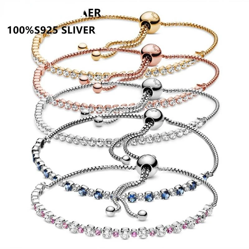 

Original Pandoraer Telescopic Bracelet for Women Real 100%925 Sterling Silver Snake Chain Bangle Charms DIY High Quality Jewelry