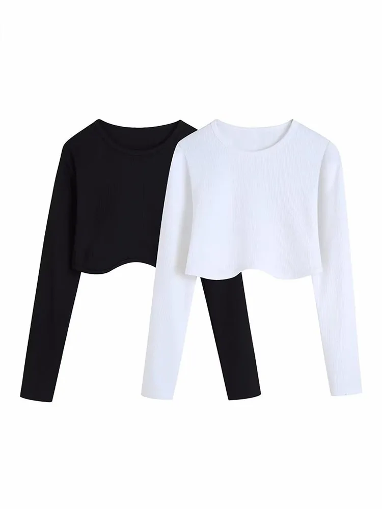 

O-Neck Knitted Pullover Women Solid Wave Hem Long Sleeve Short Sweater 2022 Autumn Winter Casual Female Underlay Tops