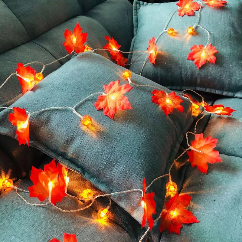 1.5M 10LED String Lights Thanksgiving Christmas Halloween Decoration for Home Artificial Autumn Maple Leaves Fall Garland Lamp |
