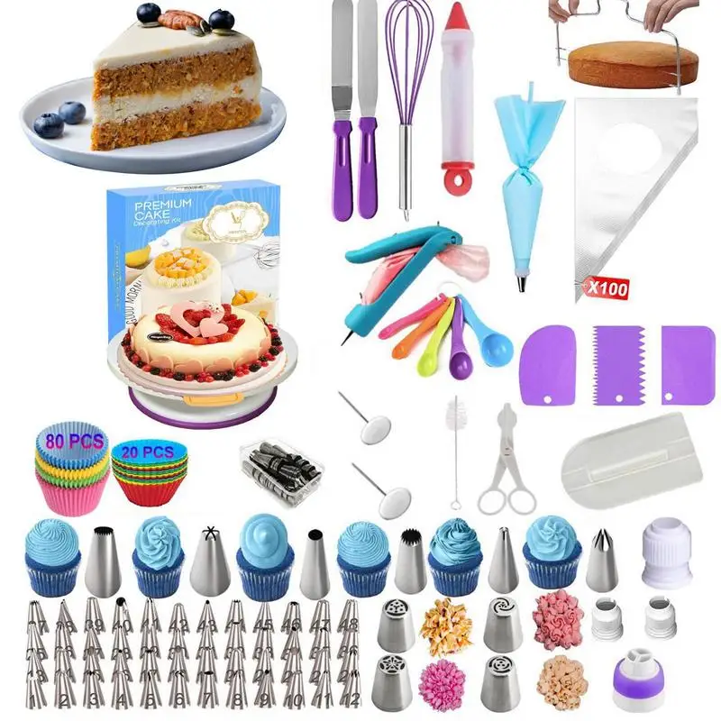

285 Pcs Professional Complete Cake Decorating Supplies Kit Turntable Stand Baking Supplies Cake Scraper Pastry Dressing Tape